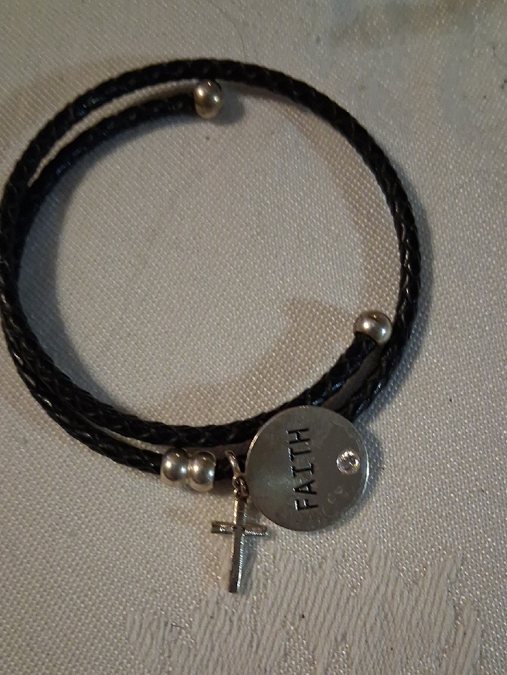 FAITH Charm Black Braided Wrap Bracelet